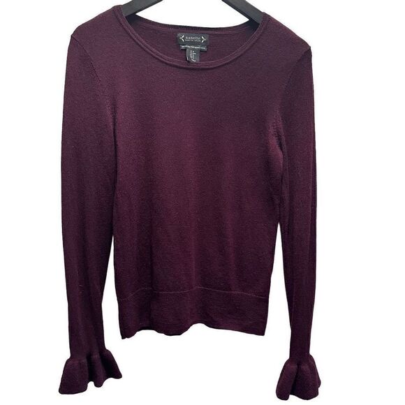 Nanette Lepore Medium 100% Extra Fine Merino Wool Bell Sleeve Crew Neck Top - Picture 1 of 6